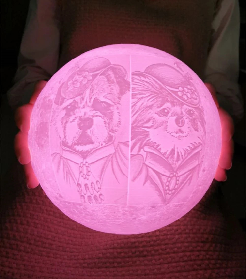 Photo/Text Custom 3D Printing Moon Lamp Night Light Customized Personalized Lunar USB Rechargeable Lamp Touch/Tap/Remote Switch