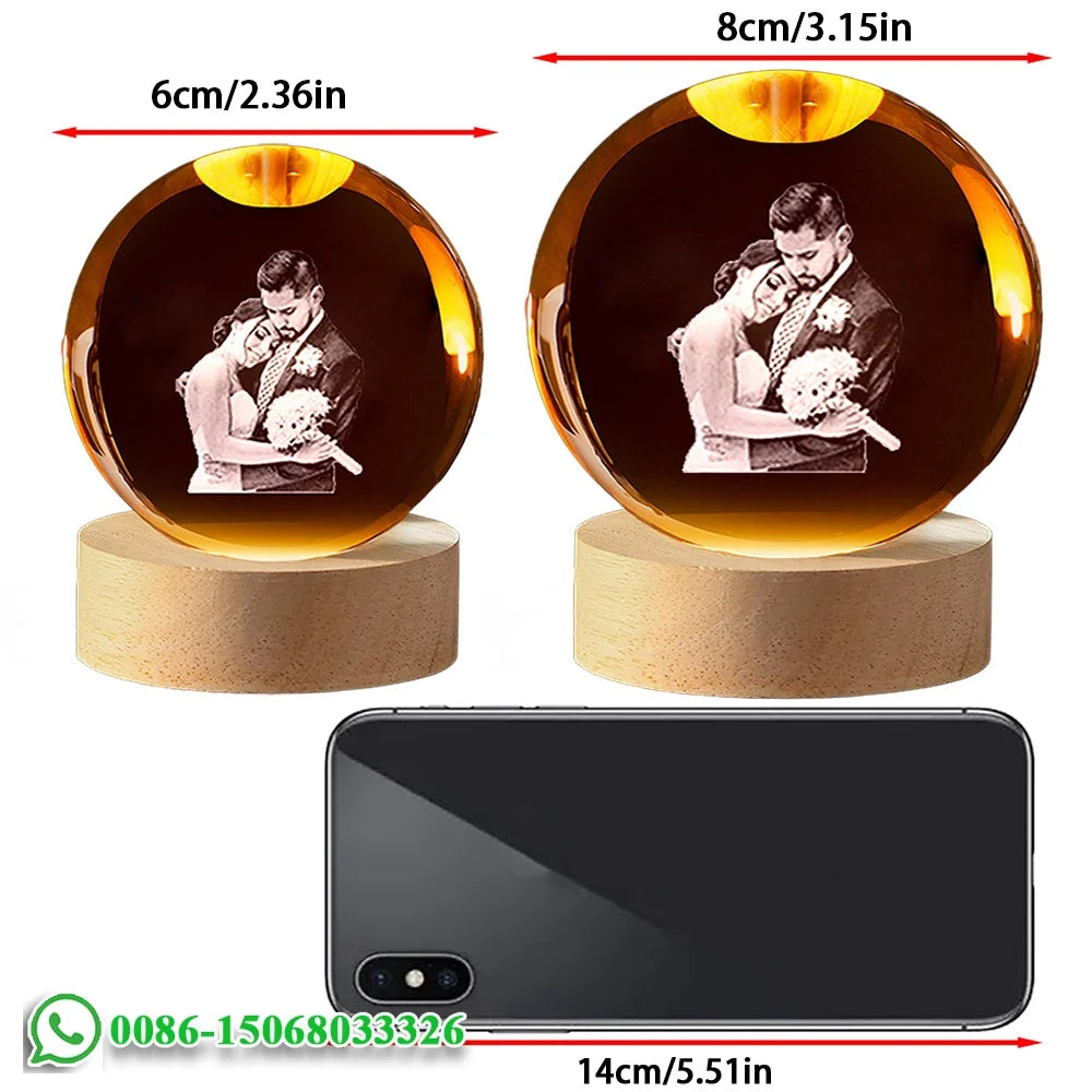 Custom Crystal Ball Photo LED Night Light Bedroom Office Decoration Gift Wedding Couple's Parents Pet Photos Souvenir Gifts